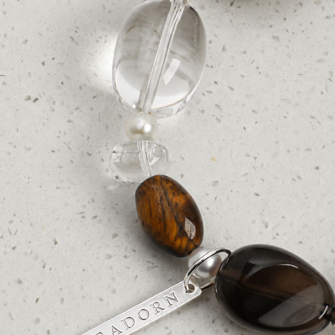 Amber Ripple — Smoky Quartz & Clear Quartz Bracelet