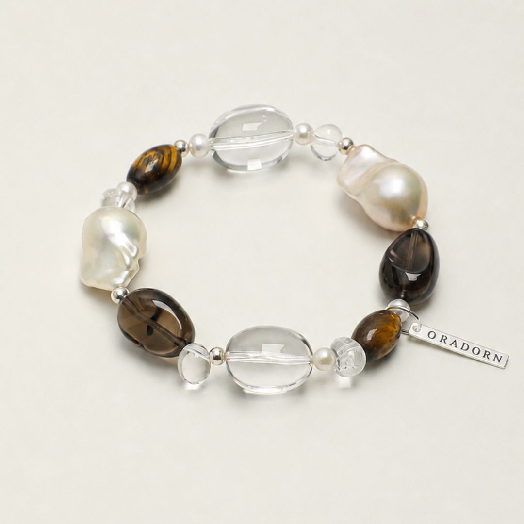Amber Ripple — Smoky Quartz & Clear Quartz Bracelet