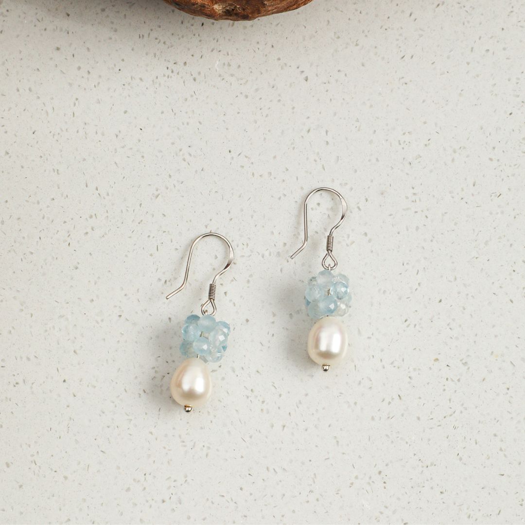 Aqua Dew — Aquamarine & Pearl Drop Earrings