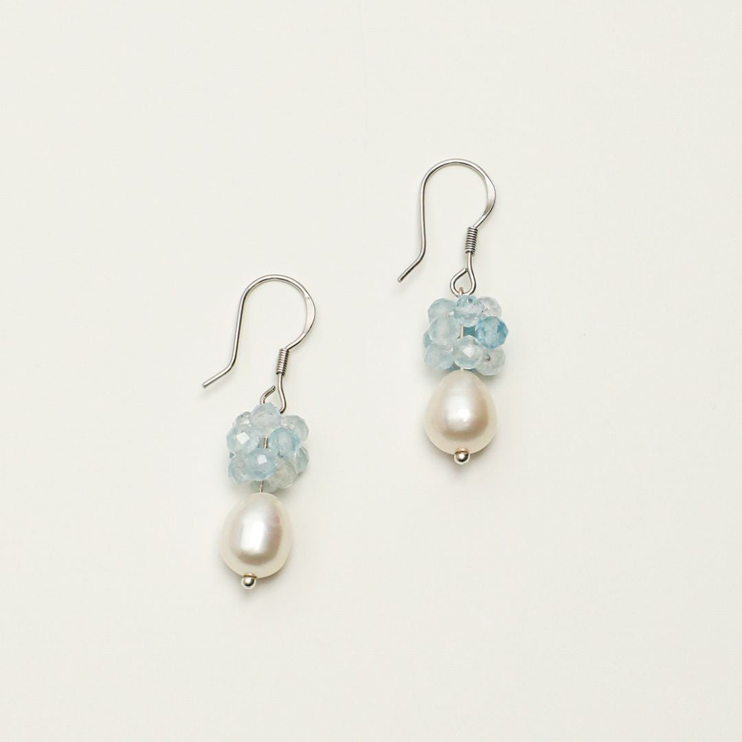 Aqua Dew — Aquamarine & Pearl Drop Earrings