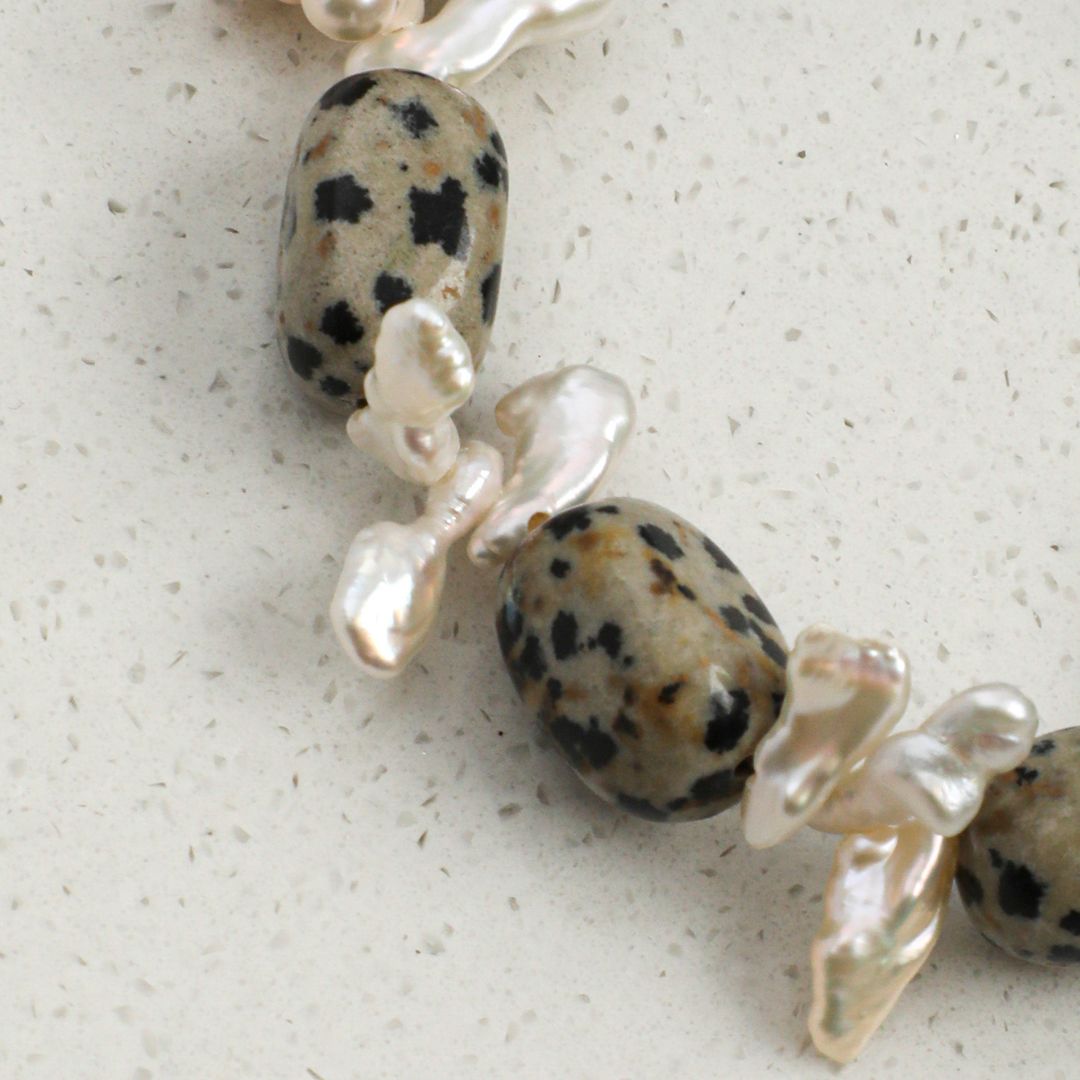 Azure Drift — Jasper, Pearl & Blue Crystal Bracelet