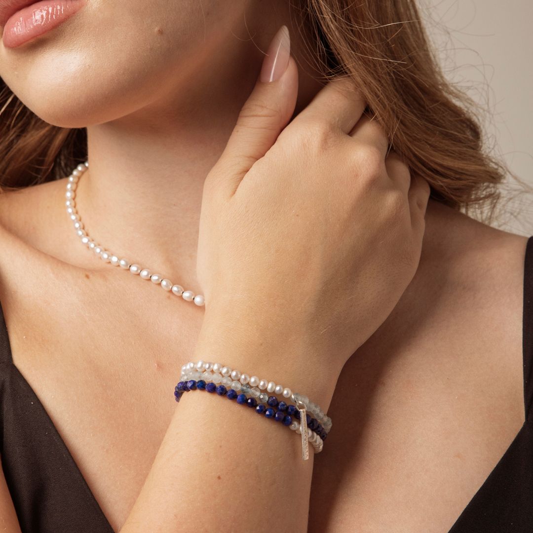 Azure Melody — Aquamarine & Pearl Triple-Wrap Bracelet