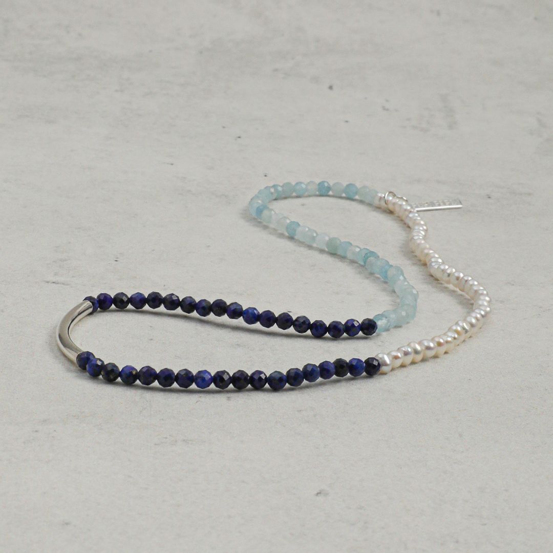 Azure Melody — Aquamarine & Pearl Triple-Wrap Bracelet