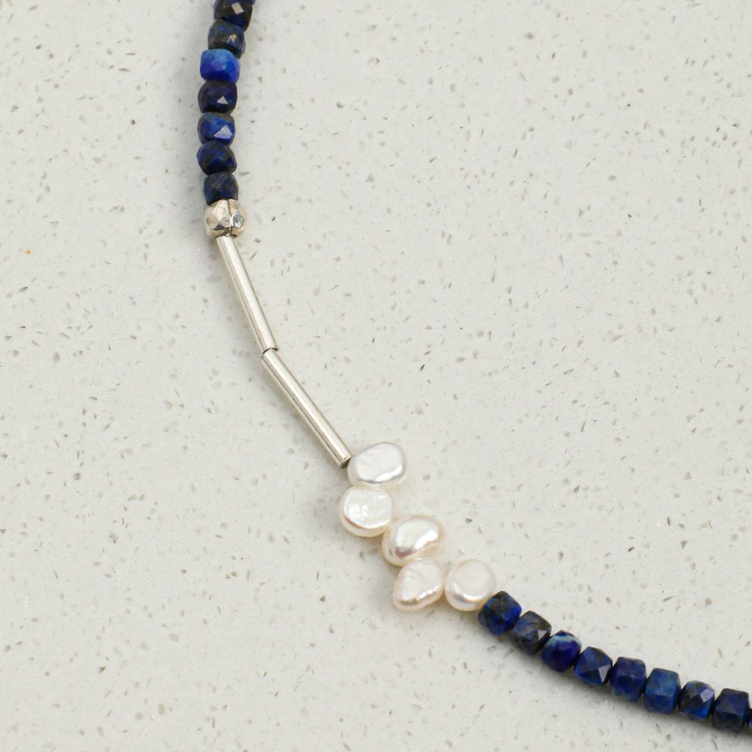 Blue Interval — Lapis Lazuli & Baroque Pearl Necklace