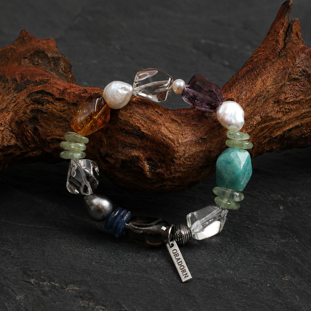 Chromatic Mosaic — Mixed Gemstone & Baroque Pearl Bracelet