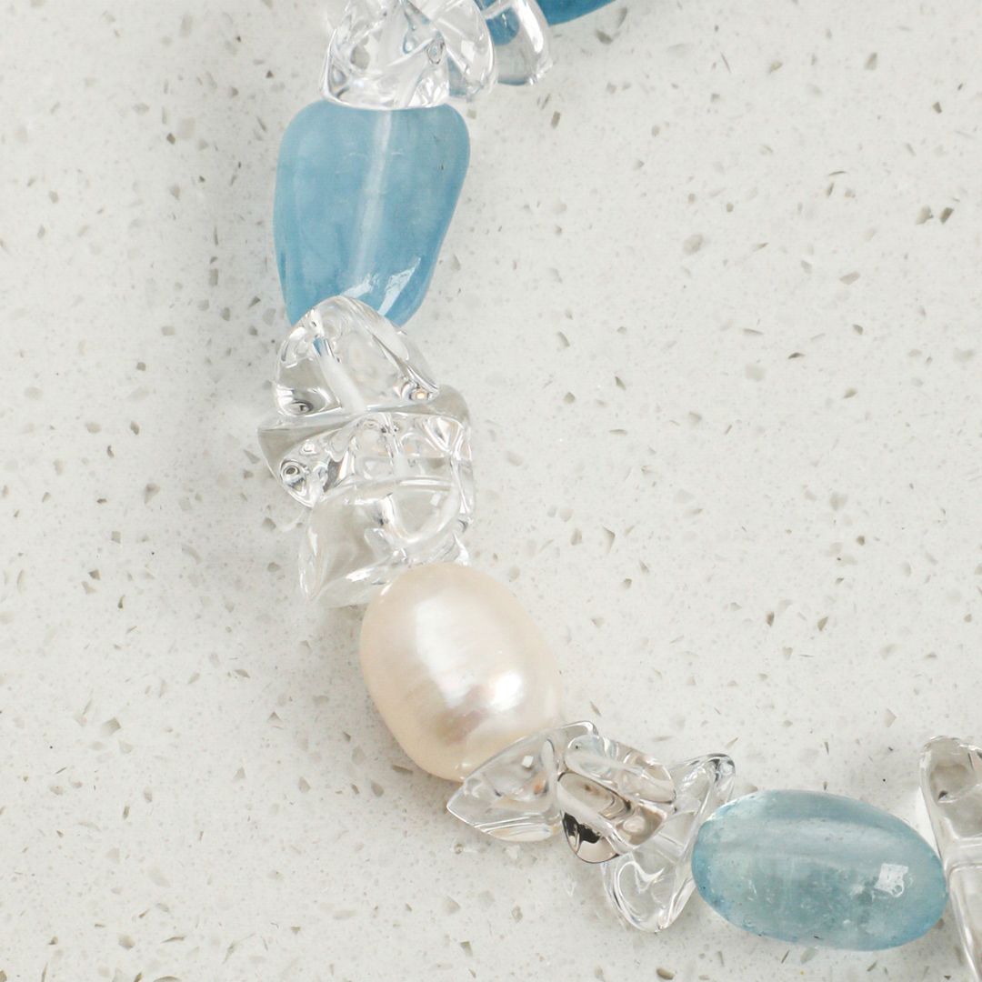 Glacial Ripple — Aquamarine, Crystal & Pearl Bracelet