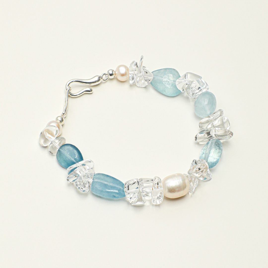 Glacial Ripple — Aquamarine, Crystal & Pearl Bracelet