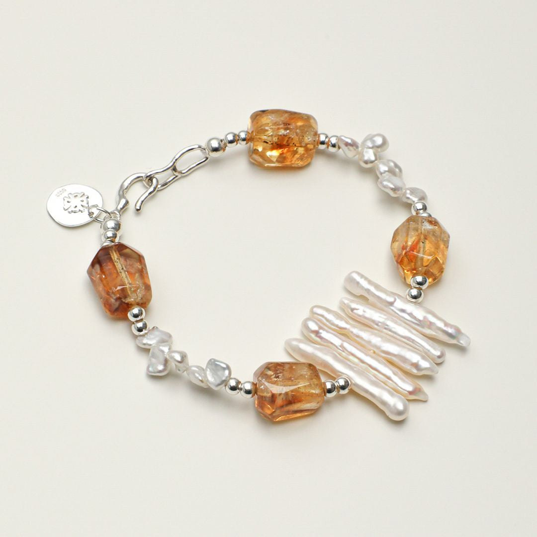 Golden Reed — Citrine & Baroque Pearl Bracelet