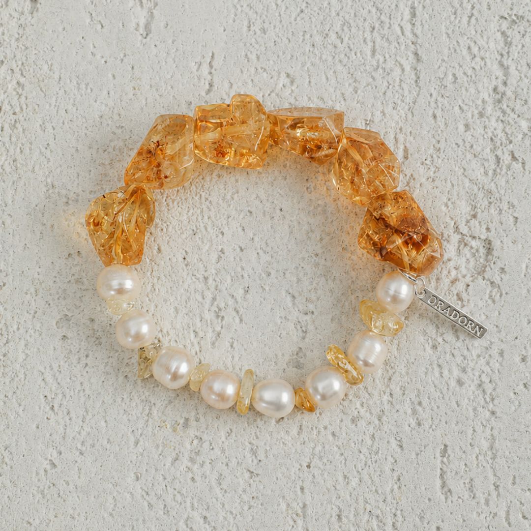 Golden Drift — Citrine & Pearl Bracelet