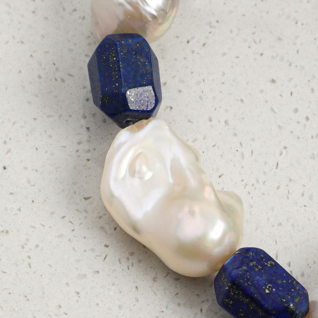 Indigo Cloud — Lapis Lazuli & Baroque Pearl Bracelet