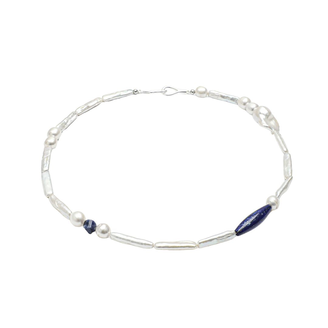 Indigo Line — Pearl & Lapis Necklace
