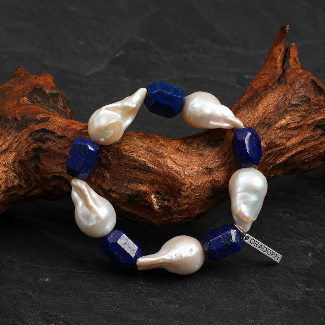 Indigo Cloud — Lapis Lazuli & Baroque Pearl Bracelet