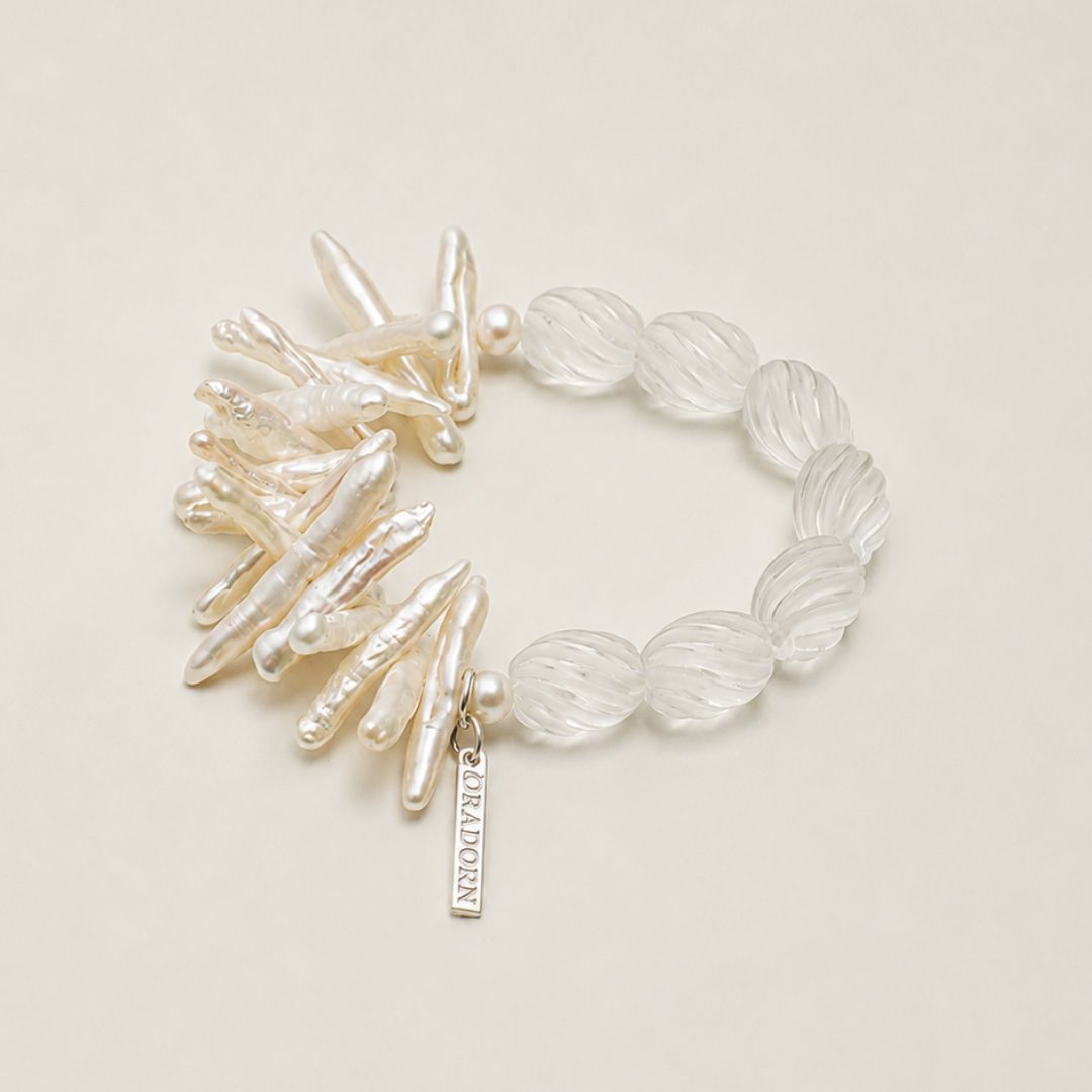 Ivory Branch — Biwa Pearl & Carved Crystal Bracelet