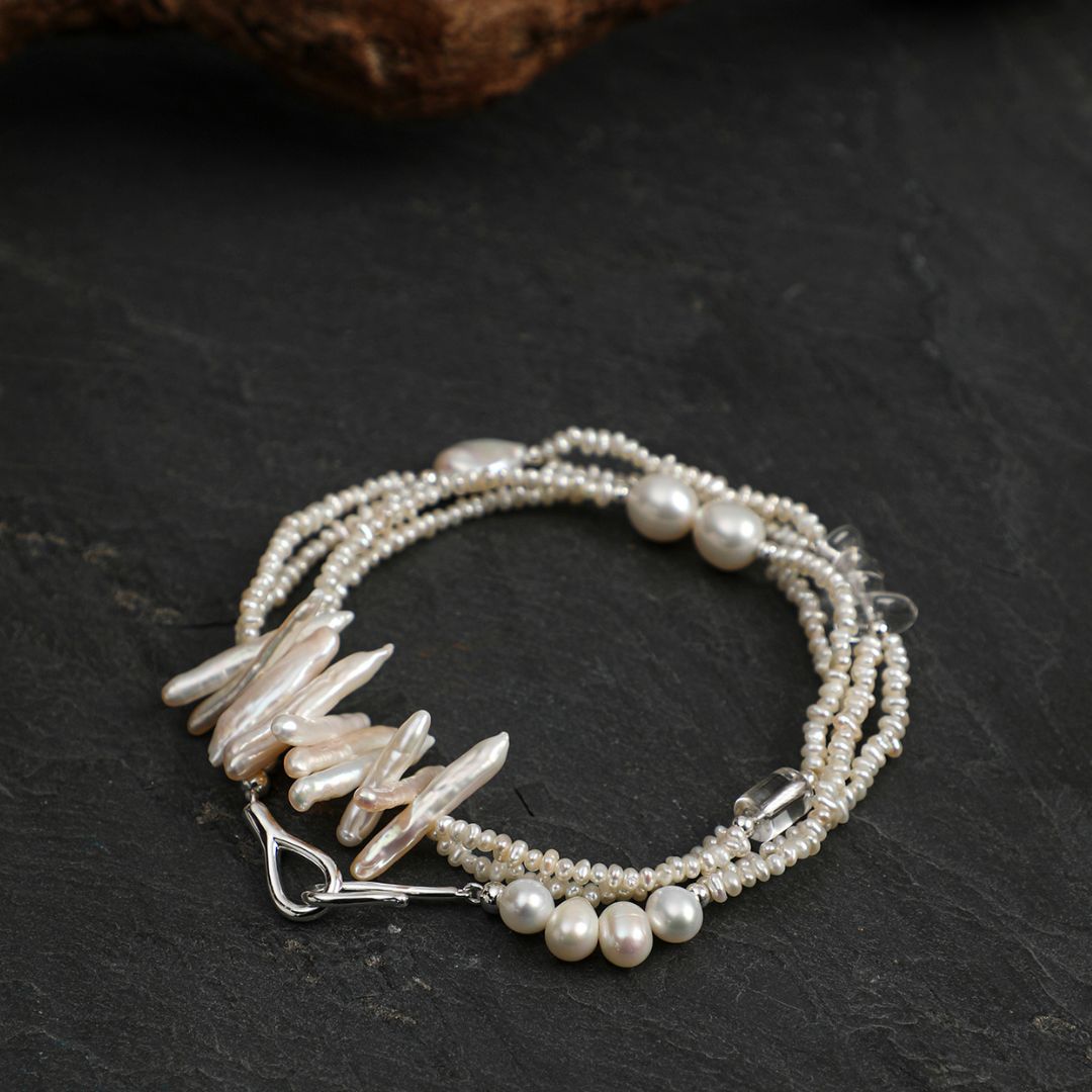 Ivory Ripple — Baroque Pearl & Clear Quartz Necklace