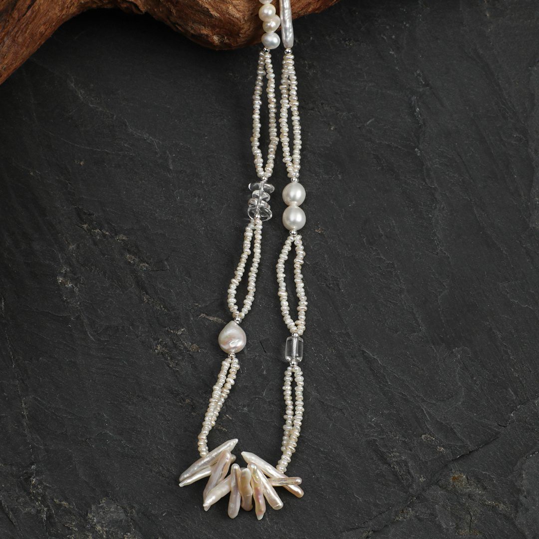 Ivory Ripple — Baroque Pearl & Clear Quartz Necklace