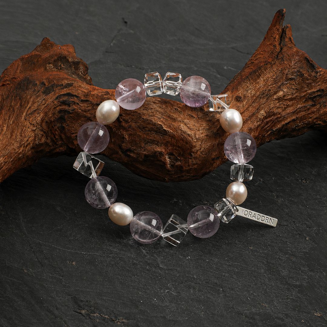 Lilac Facet — Amethyst, Clear Quartz & Pearl Bracelet