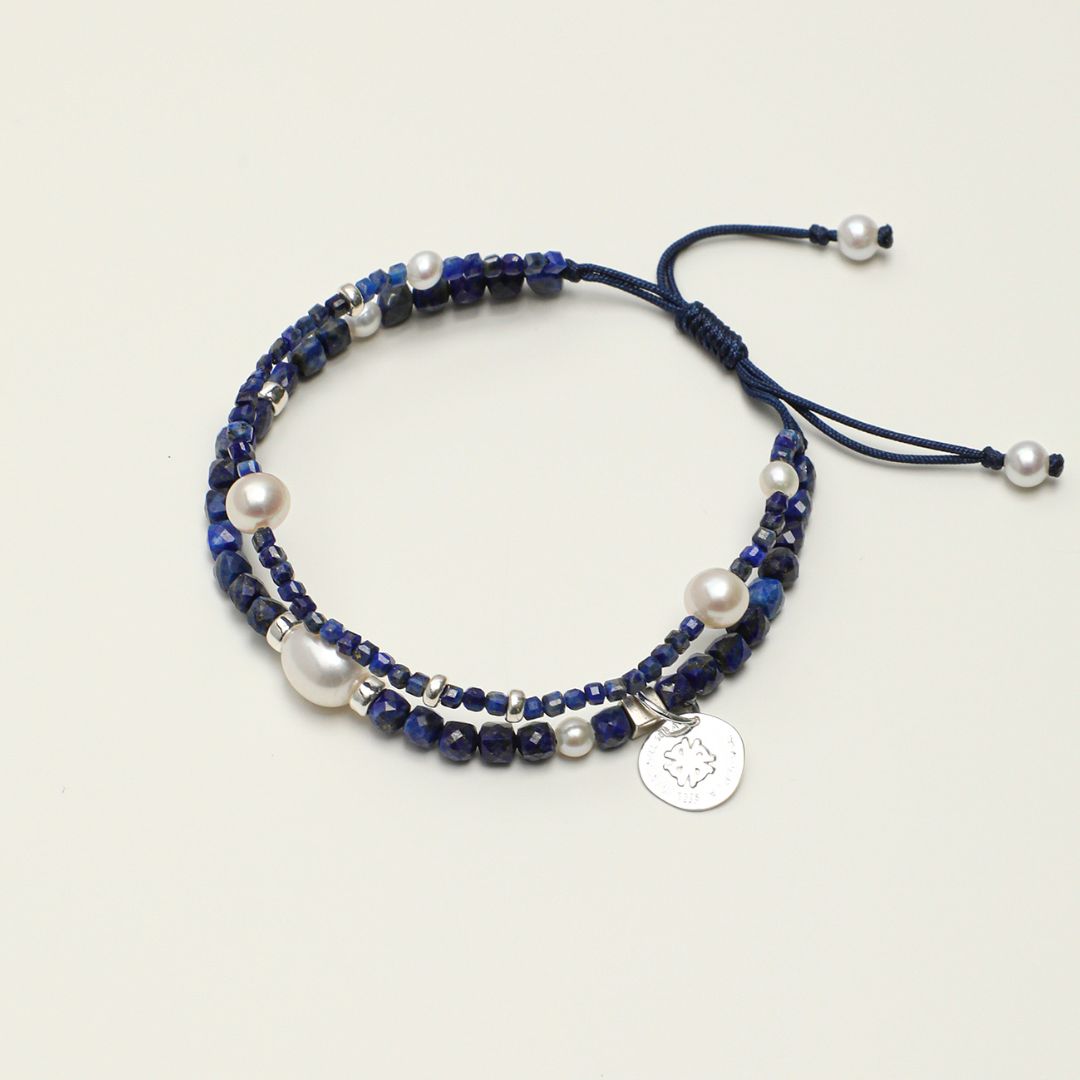 Midnight Loop — Lapis Lazuli & Pearl Double-Strand Bracelet