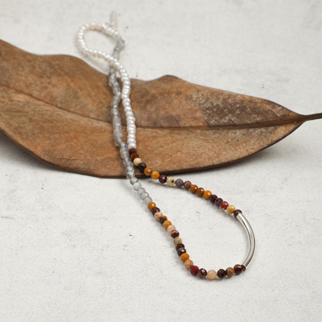 Misted Ember — Moonstone, Pearl & Gemstone Triple-Wrap Bracelet