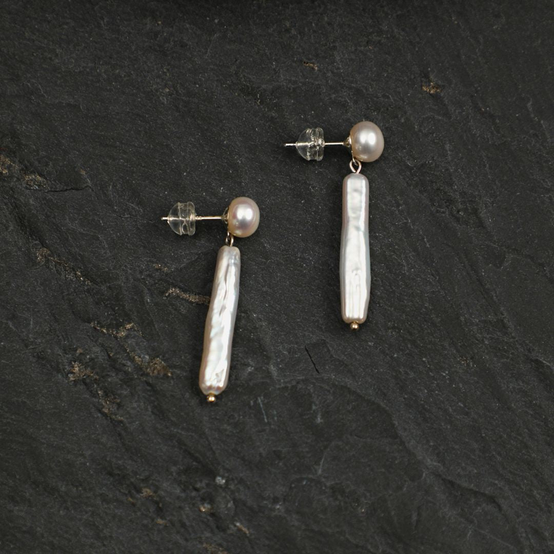 Moon Pearl — Double Pearl Drop Earrings