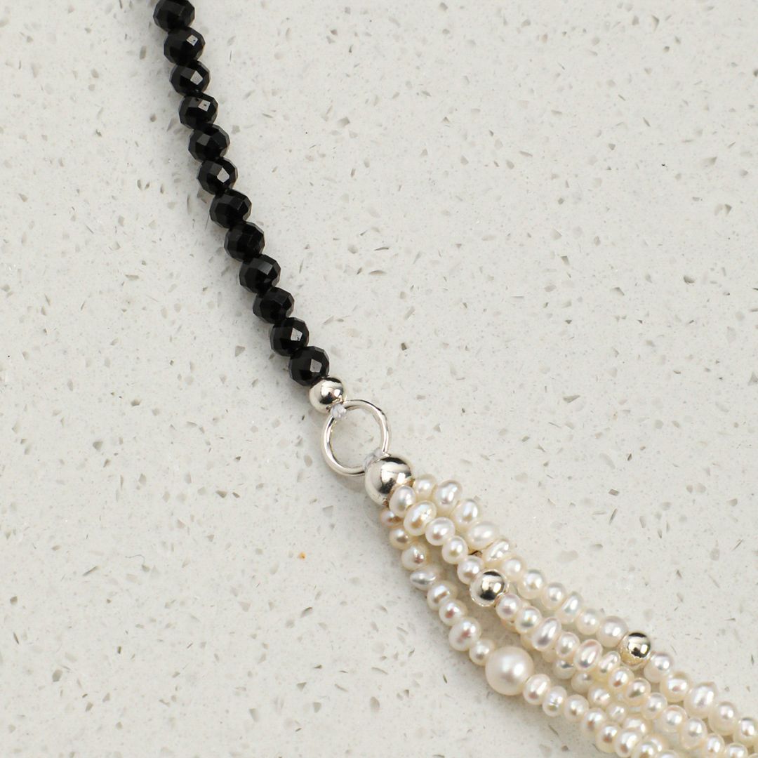 Nocturne Cascade — Black Tourmaline & Pearl Necklace