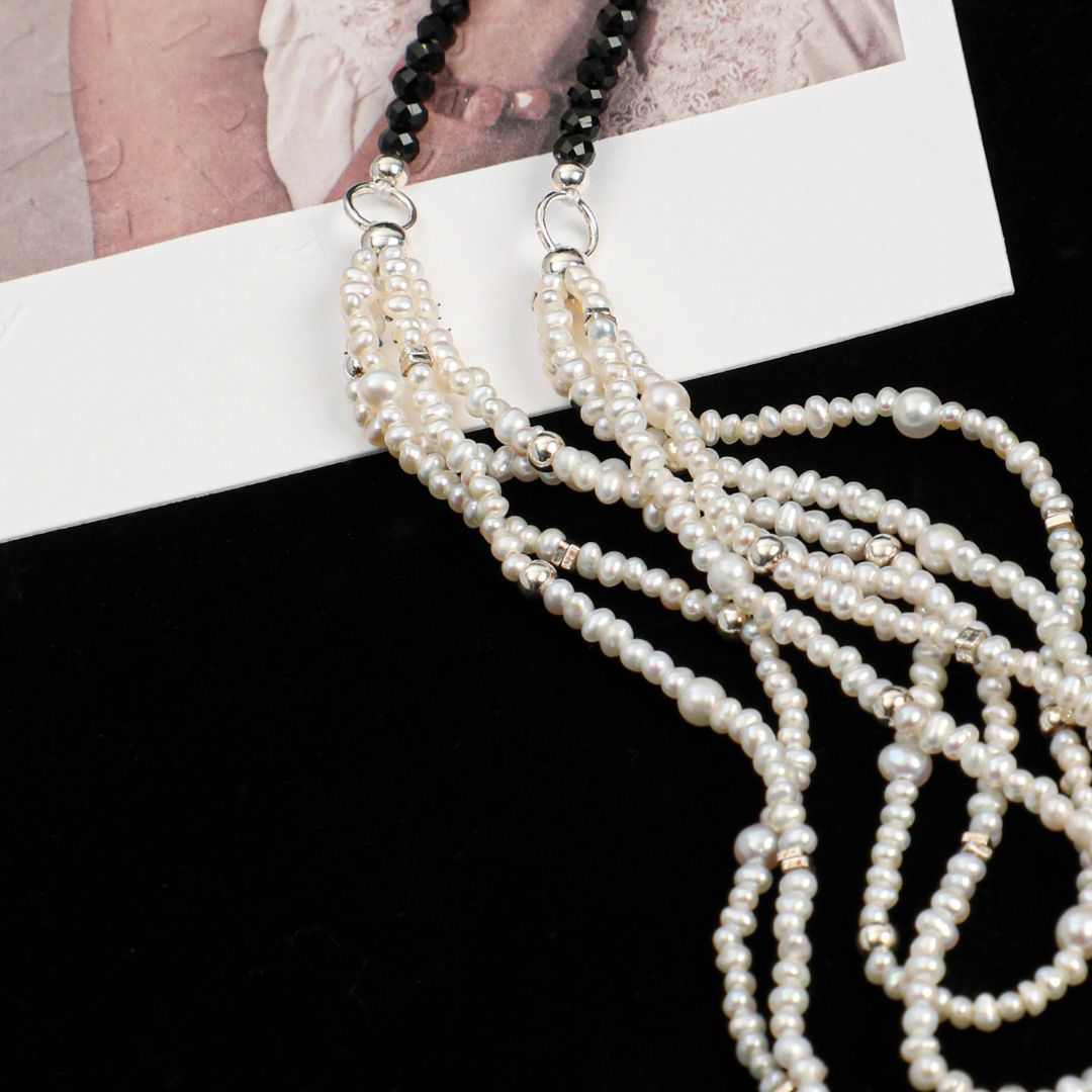 Nocturne Cascade — Black Tourmaline & Pearl Necklace