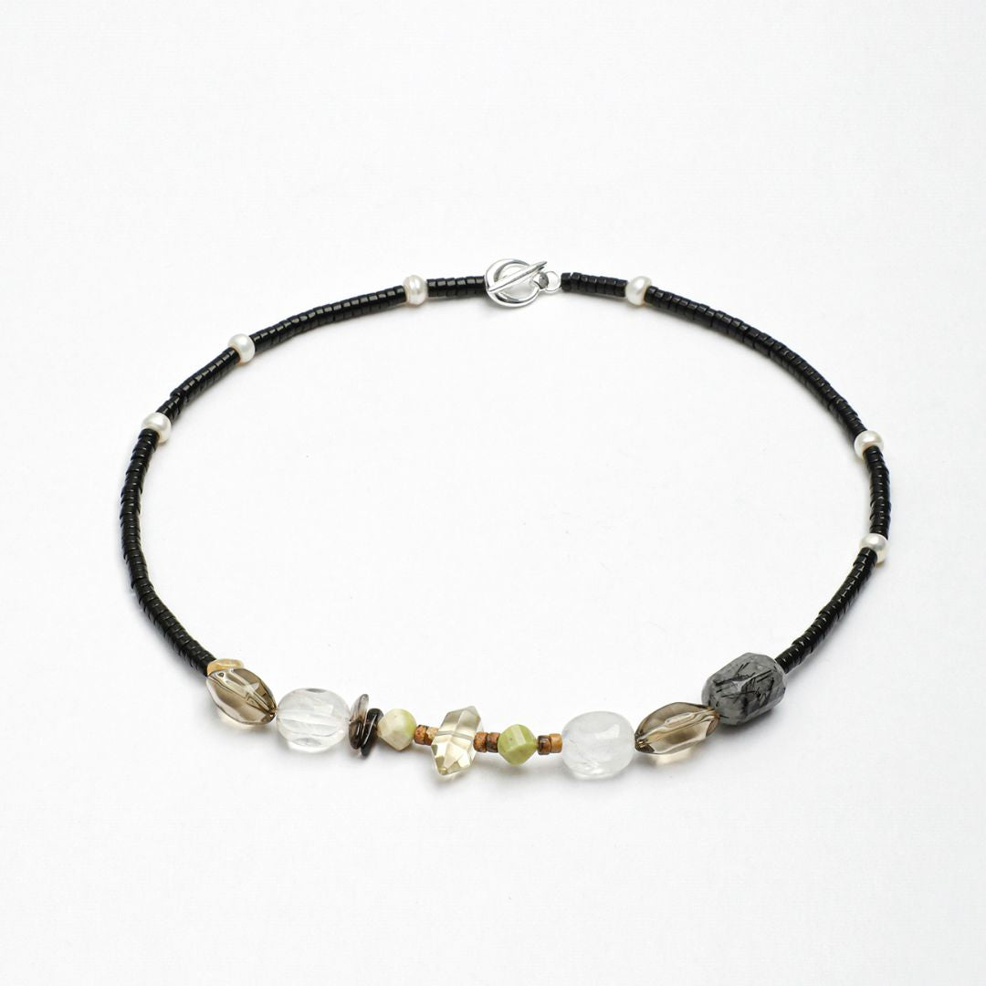 Nocturne Glint — Smoky Quartz & Crystal Necklace