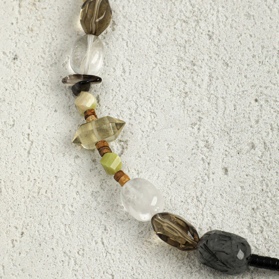 Nocturne Glint — Smoky Quartz & Crystal Necklace