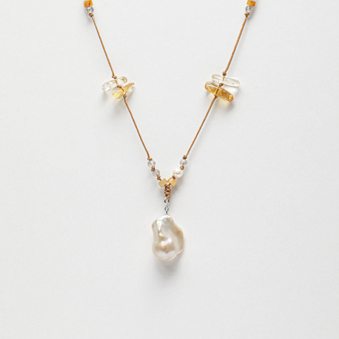 Orbit Cascade — Baroque Pearl & Gemstone Long Necklace, 80 cm