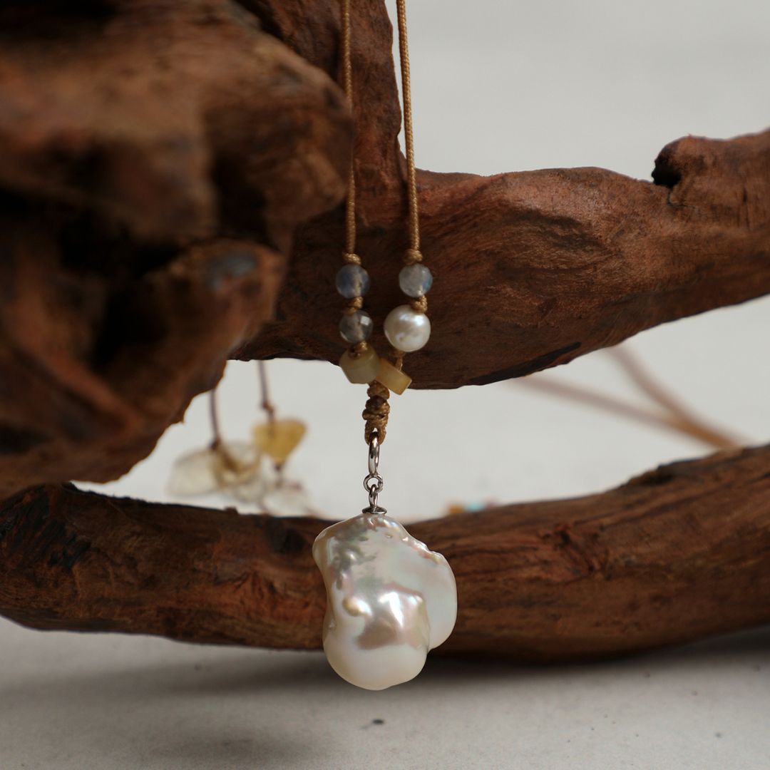 Orbit Cascade — Baroque Pearl & Gemstone Long Necklace, 80 cm