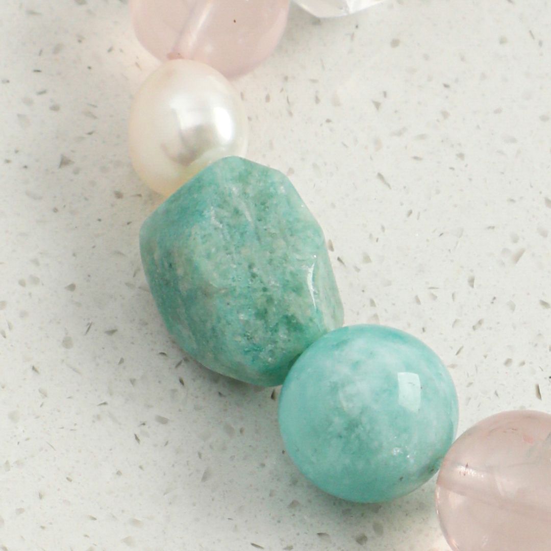 Pastel Lagoon — Amazonite, Rose Quartz & Clear Quartz Bracelet