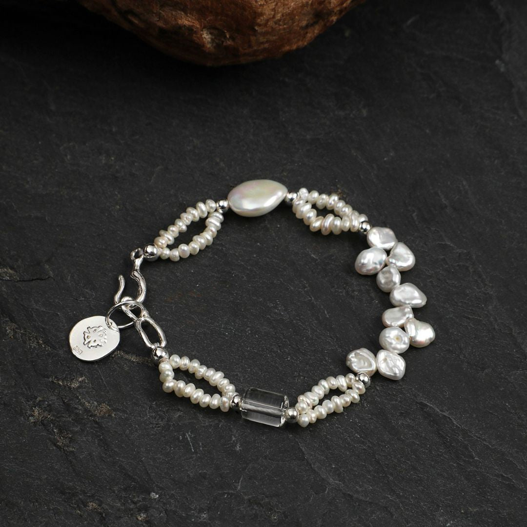 Pearl Cascade — Freshwater Pearl & Crystal Bracelet