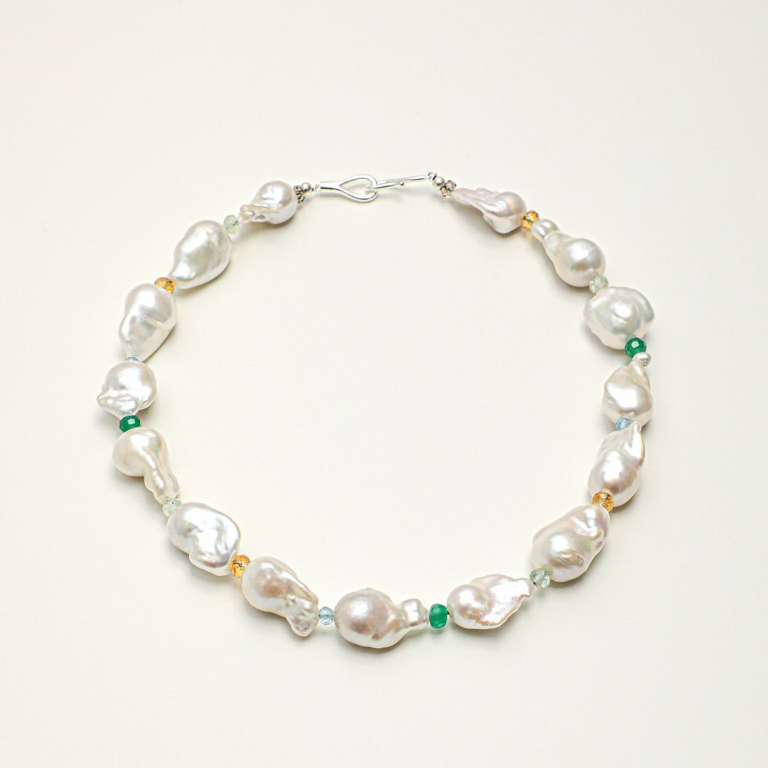 Pearl Drift — Baroque Pearl & Natural Stone Necklace