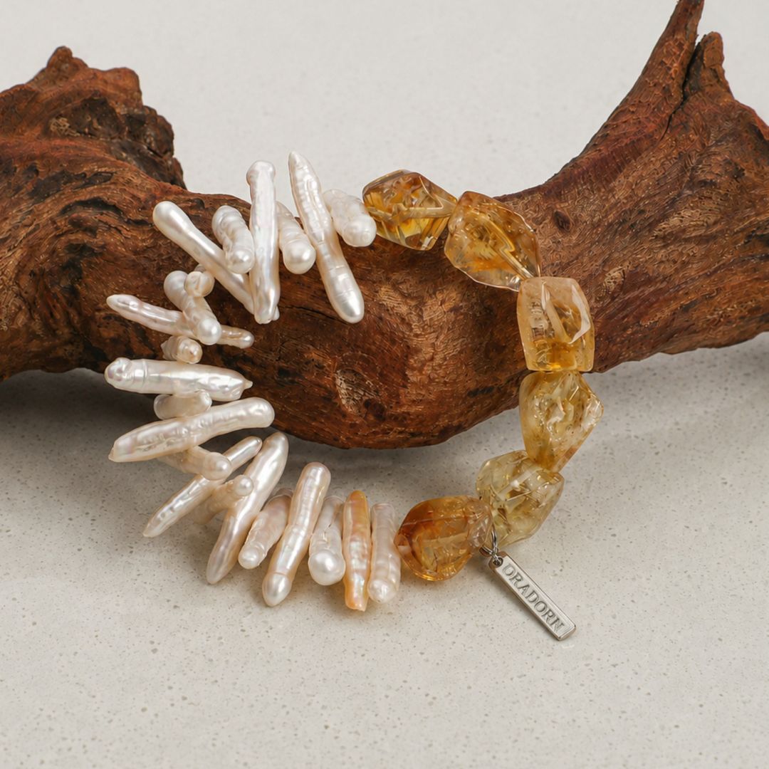 Pearl Tide — Citrine & Baroque Pearl Bracelet