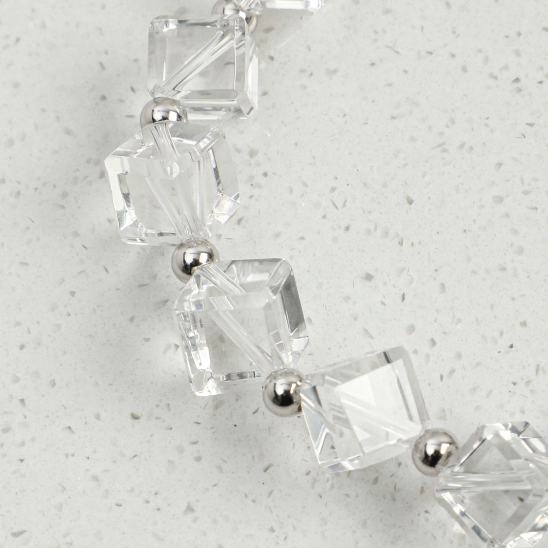 Silver Prism — Clear Quartz & Grey Pearl Bracelet