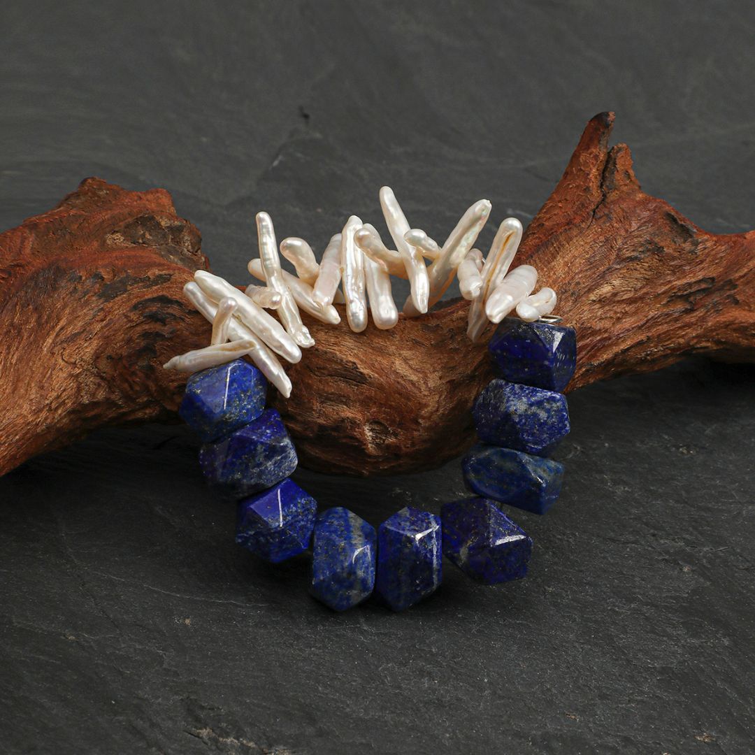Starlit Tide — Lapis Lazuli & Baroque Pearl Bracelet
