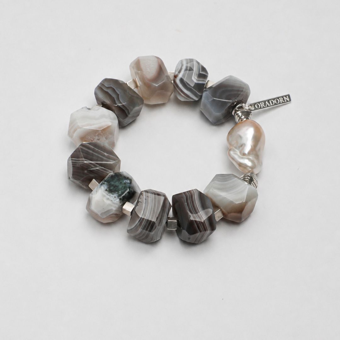 Strata Pearl — Persian Agate & Baroque Pearl Bracelet