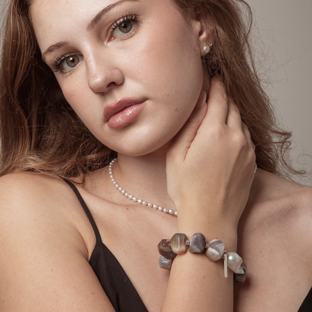 Strata Pearl — Persian Agate & Baroque Pearl Bracelet