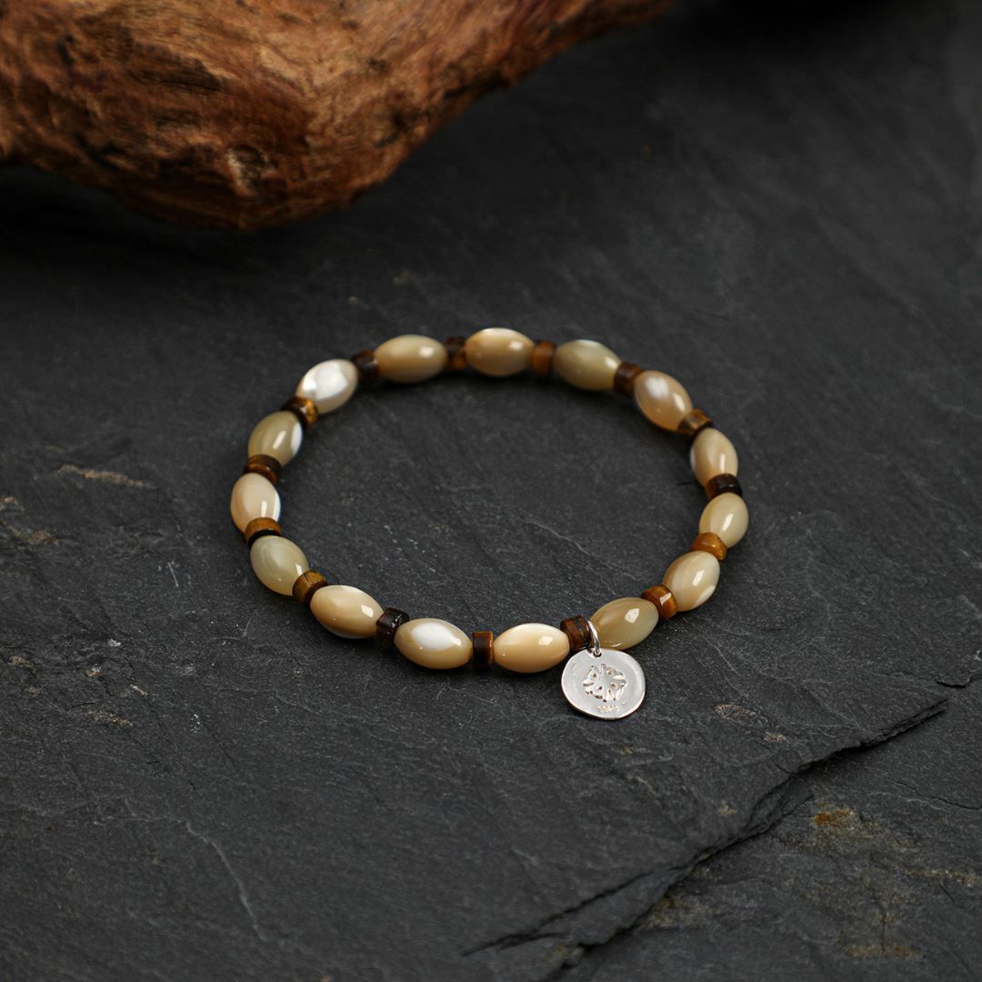 Tawny Rhythm — Tiger Eye & Shell Bead Bracelet