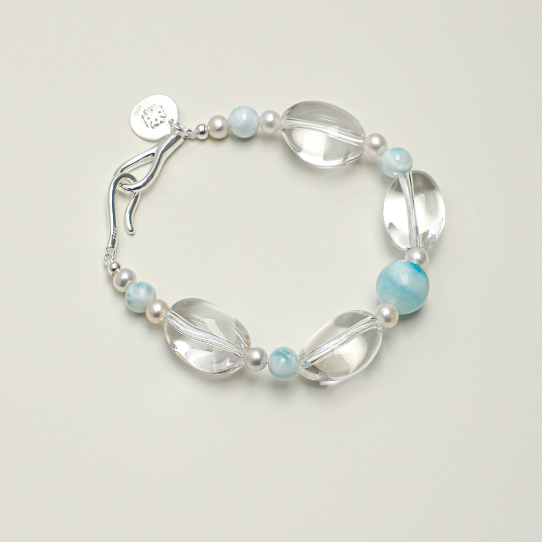 Tidal Clarity — Larimar & Clear Quartz Bracelet