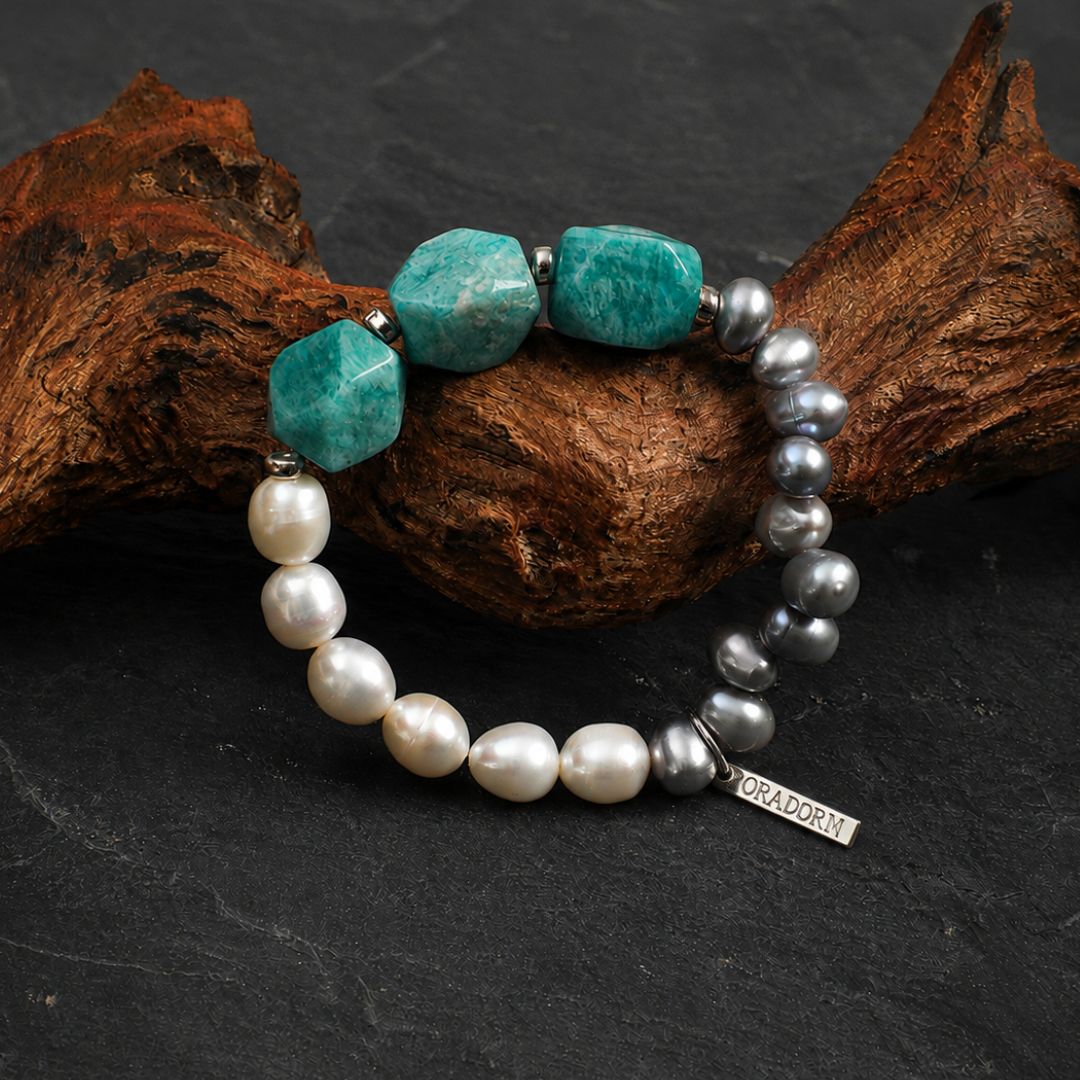 Tidal Form — Amazonite & Pearl Bracelet