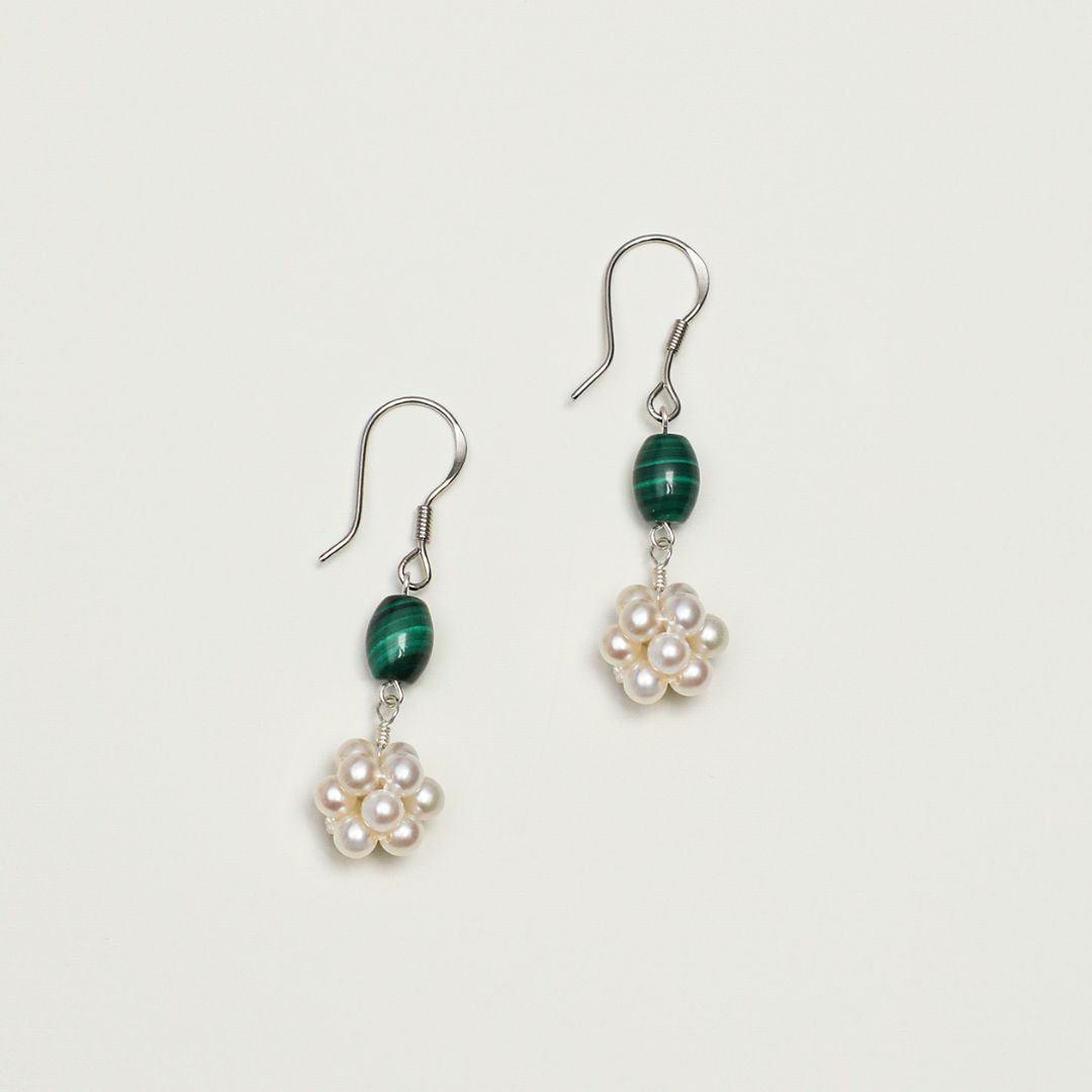 Verdant Bloom — Malachite & Pearl Drop Earrings