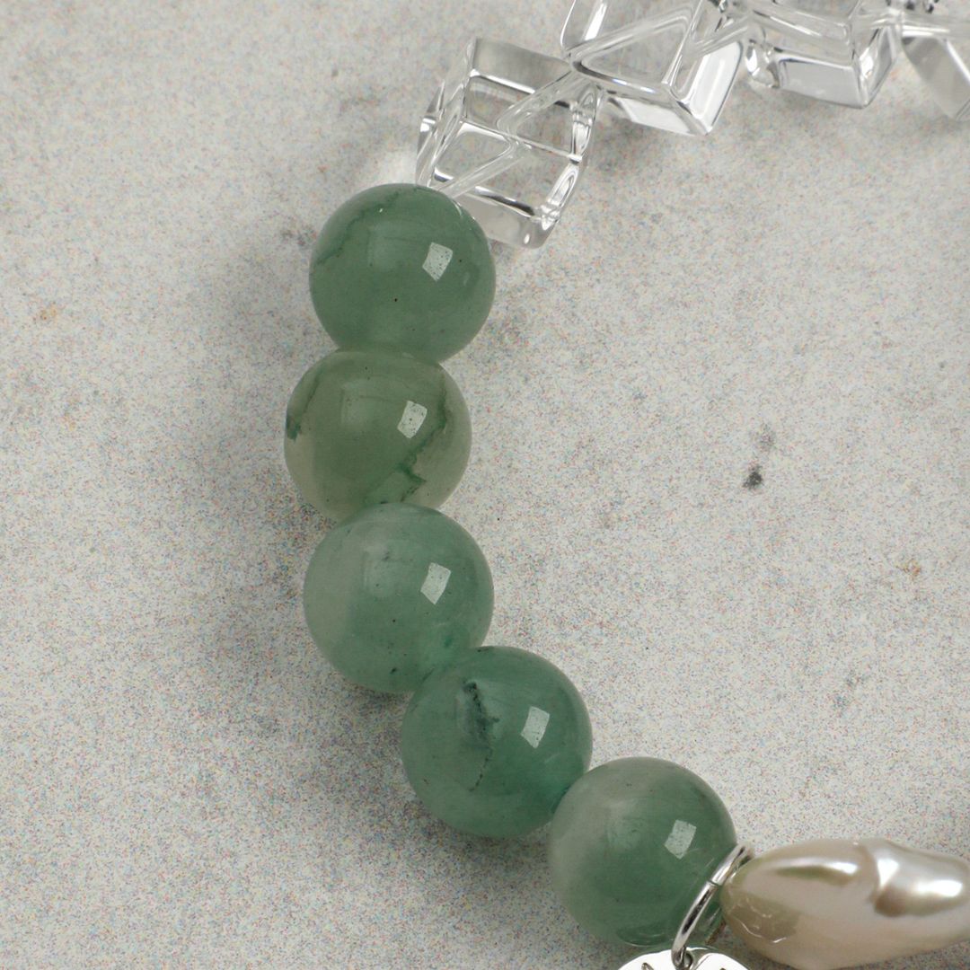 Verdant Divide — Aventurine, Black Agate & Pearl Bracelet