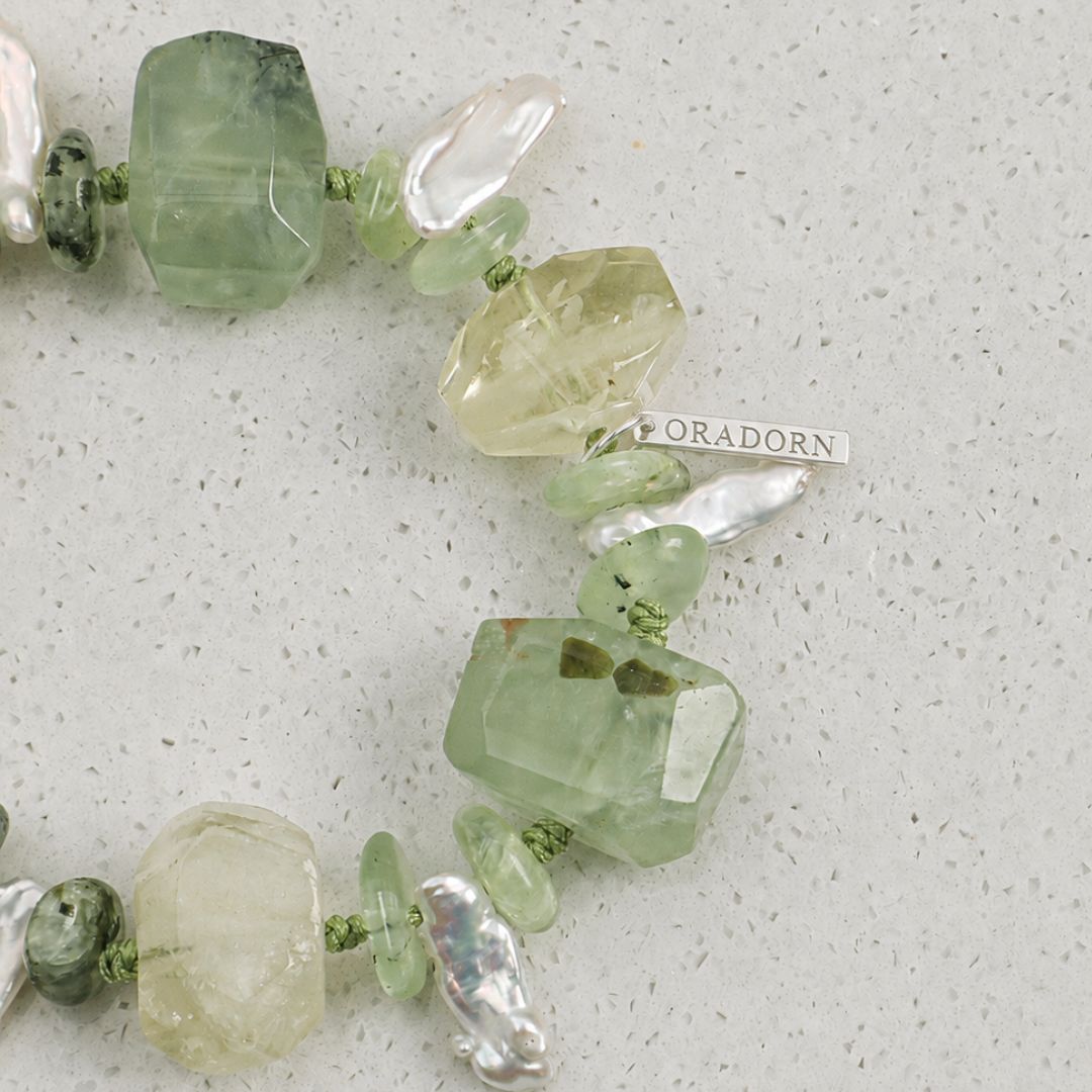 Verdant Drift — Prehnite, Citrine & Baroque Pearl Bracelet