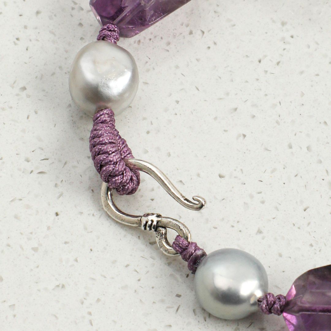 Violet Current — Amethyst, Clear Quartz & Pearl Bracelet