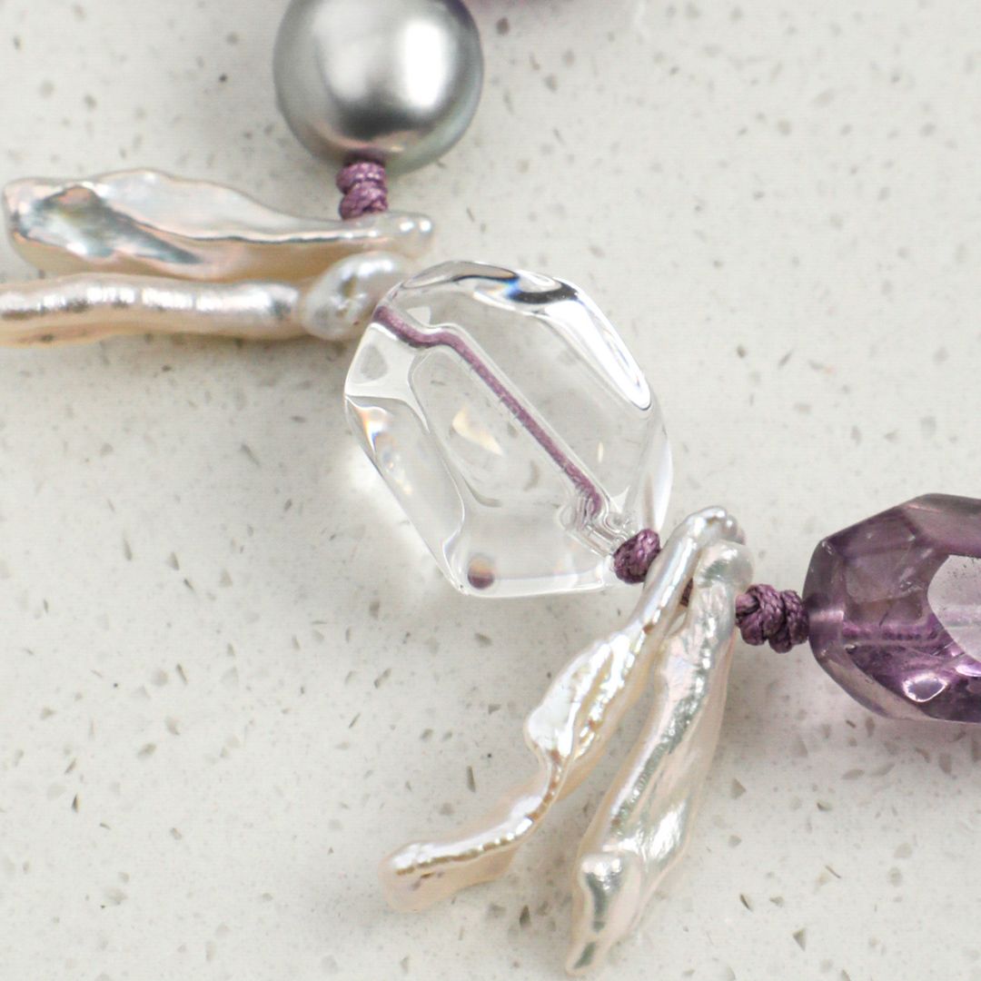 Violet Current — Amethyst, Clear Quartz & Pearl Bracelet