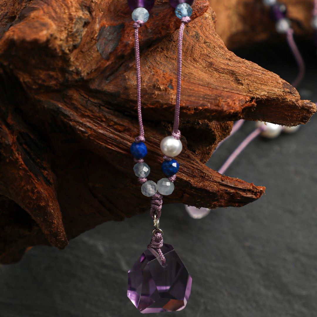 Violet Trace — Amethyst & Pearl Pendant Necklace