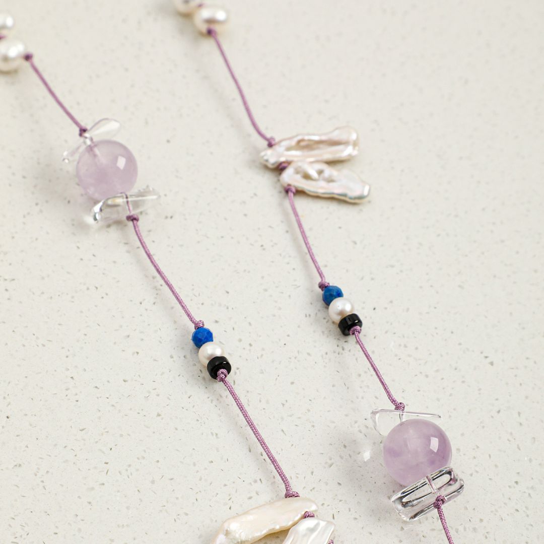 Violet Trace — Amethyst & Pearl Pendant Necklace