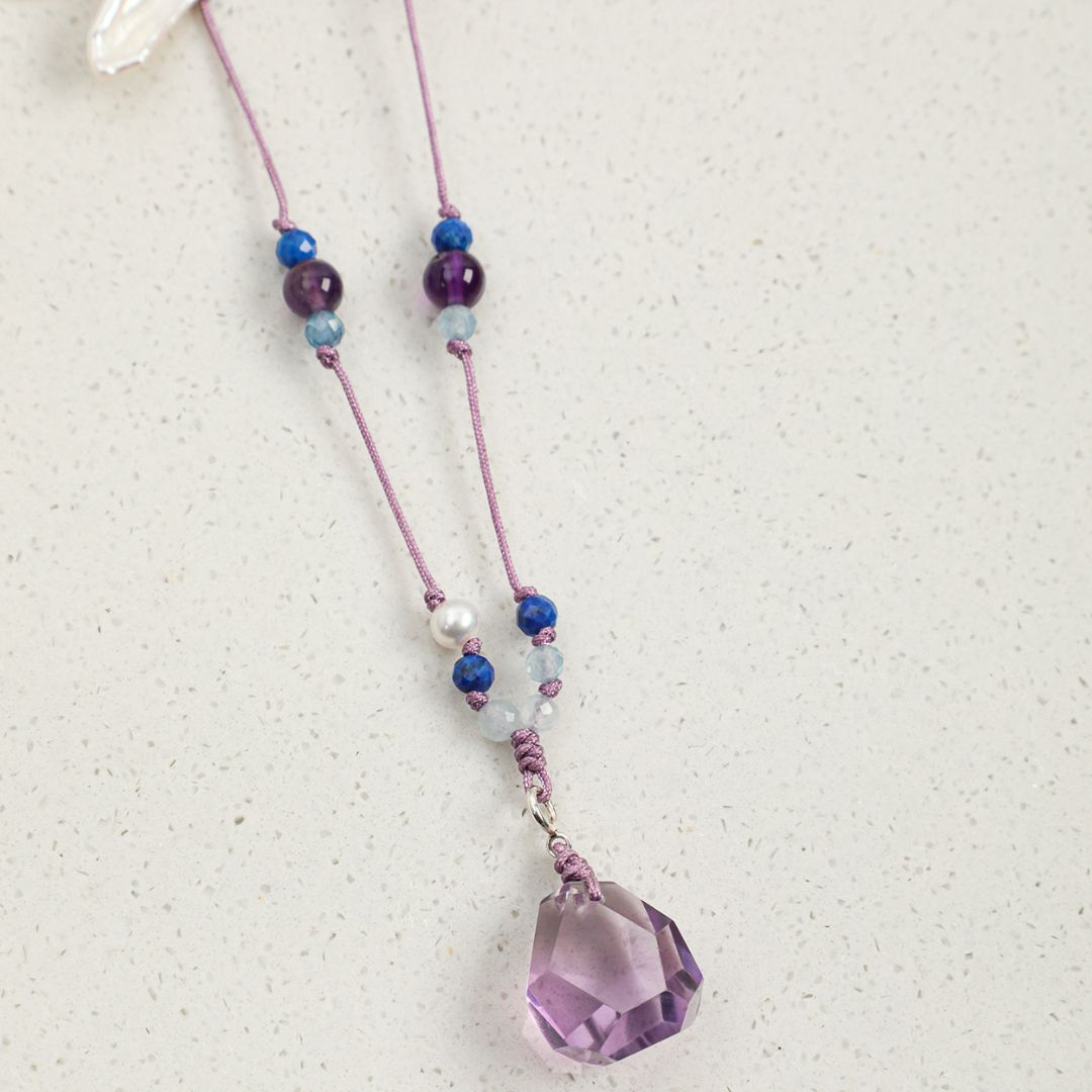Violet Trace — Amethyst & Pearl Pendant Necklace