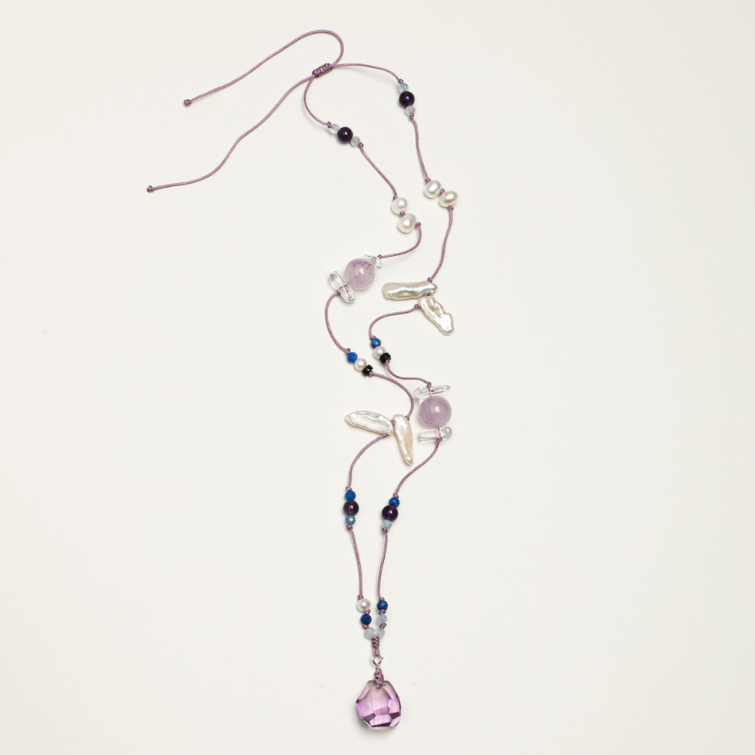 Violet Trace — Amethyst & Pearl Pendant Necklace