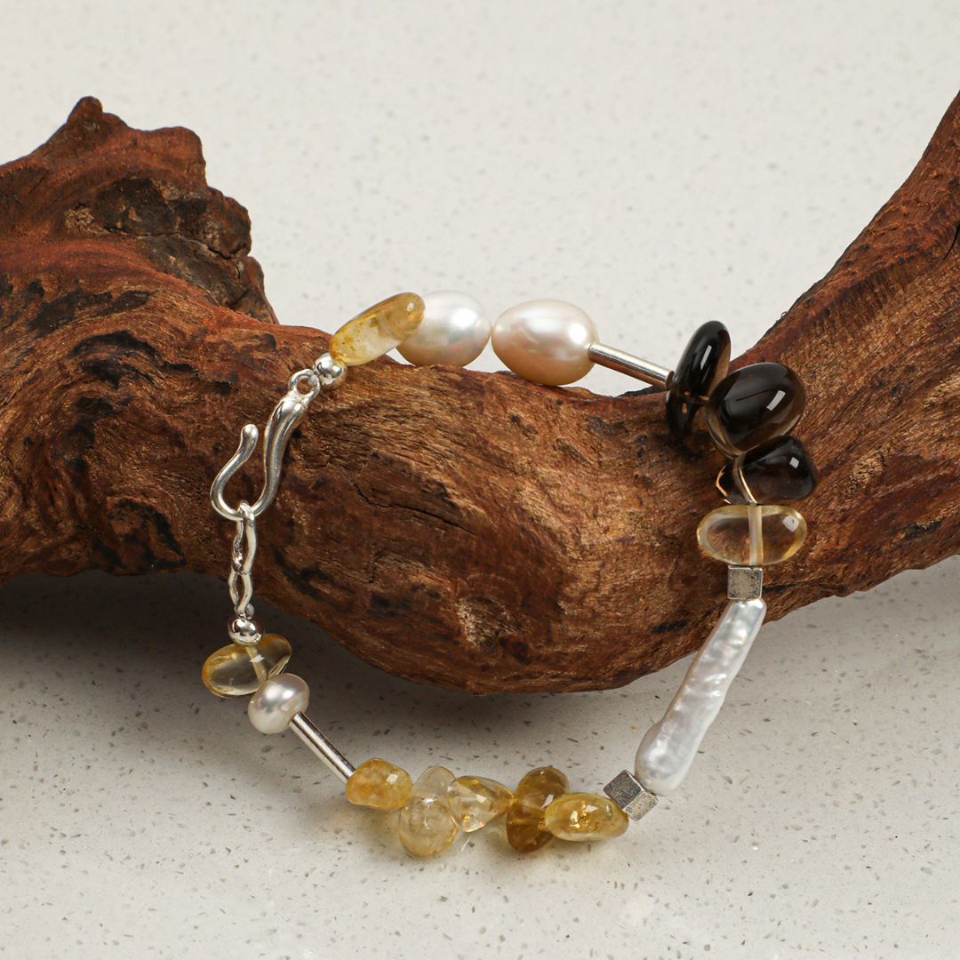 Amber Current — Citrine, Pearl & Smoky Quartz Bracelet